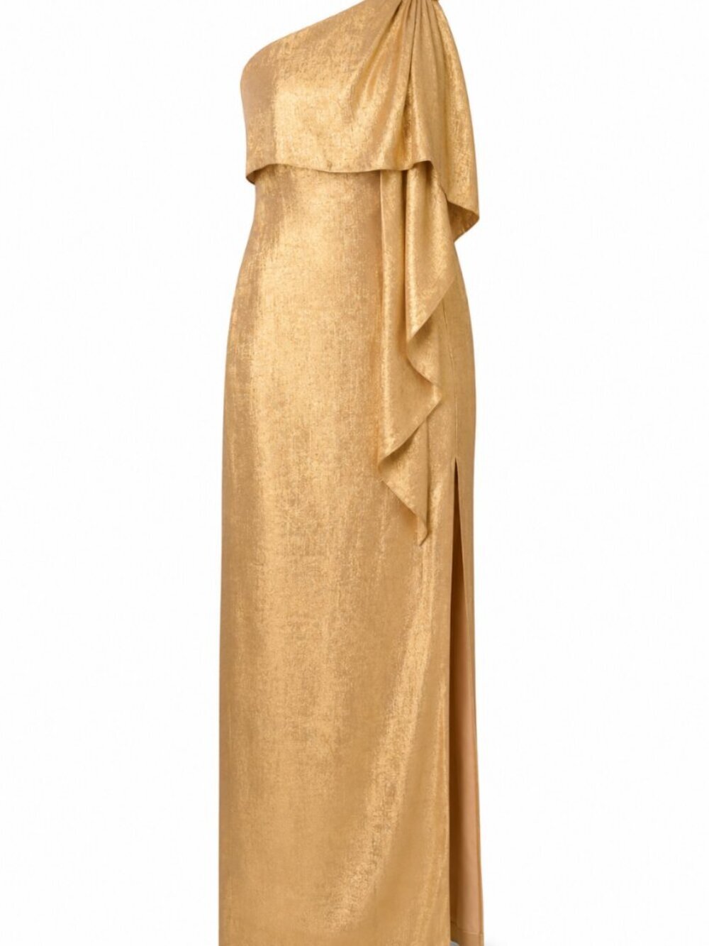 Adriana Papell Metallic Layered One Shoulder Gown Light Gold Size 6 NWT - Picture 5 of 6